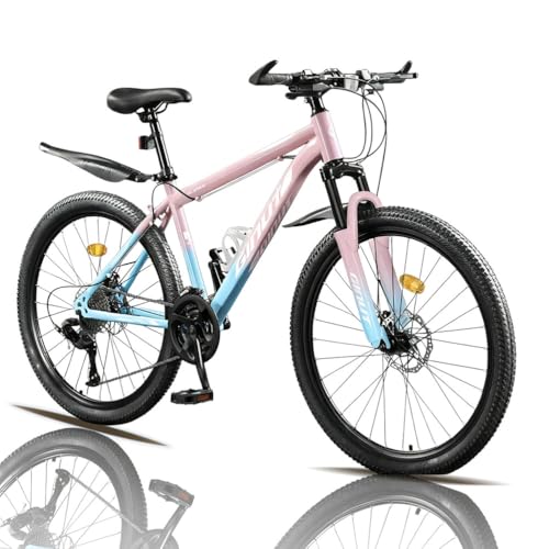 CUIOT 26インチのマウンテンバイクス 21段変速 高炭素鋼フレーム 防滑タイヤ 機械式ディスクブレーキ 前サスペンション リアキャリア付き クロスバイク シテ 大人用 MTBクコストパフォーマンス 通勤 通学 街乗り シティバイク スポーツバイク オ