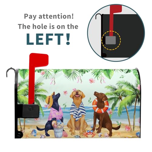 Image of Summer Dogs Magnetic Mailbox Cover 25.5x21Inch Funny Tropical Beach Coastal Puppy Waterproof Mailbox Wrap Letter Post Cover Large Size for Garden Yard Outdoor Season Outside Decor