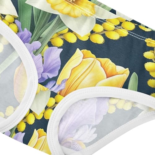 Yellow Purple Floral Narcissus Black Panties for Girl Toddler Underwear Custom Cotton Durable Undies Kids Briefs 2t4