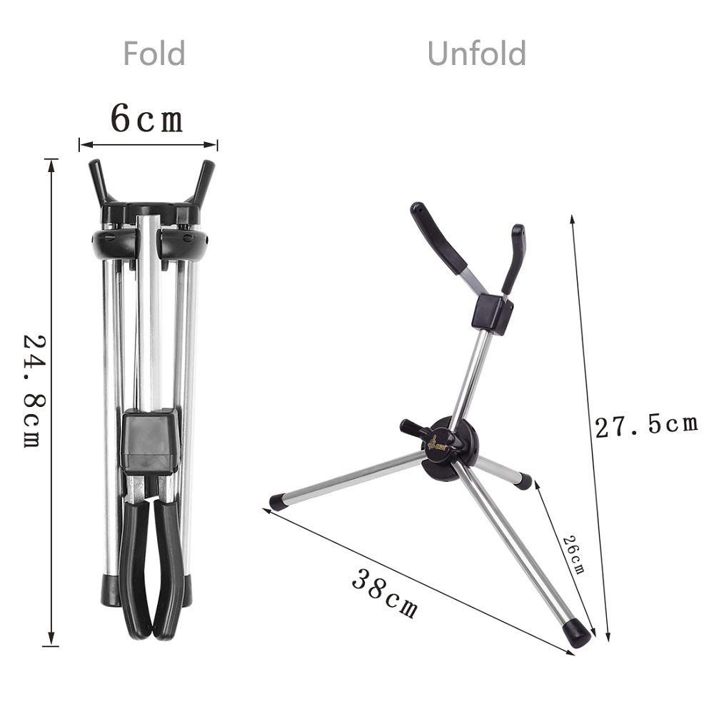 Foldable Alto Saxophone Stand Stainless Steel Sax Stand Holder Portable Saxophone Bracket Adjustable Stand with Leather Bag