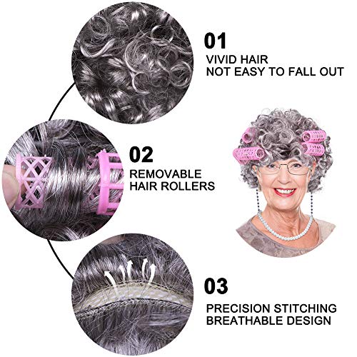 Faybox Old Lady Wig Costume For Women,100 Days Of School Costume For Kids Girls,Grandma Granny Costume Wig For Halloween Cosplay #TOP3