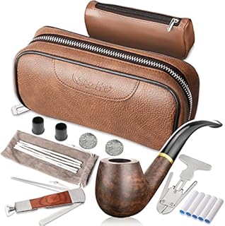 Scotte Tobacco Smoking Pipe,Leather Tobacco Pipe Pouch Pear Wood Pipe Accessories(Scraper/Stand/Filter Element/Filter Ball/Small Bag/Box) (Brown)