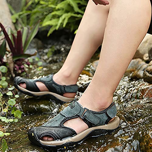 Men's Real Leather Closed Toe Sandals, Casual Handmade Hiking Sandals, Fashion Hollow Out Backpacking Beach Shoes3