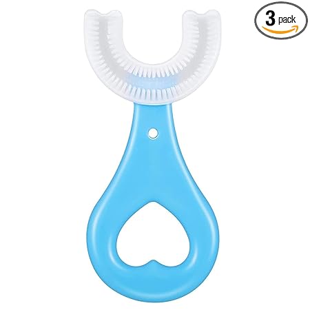 Diniva Pack of 3 U Shaped Toothbrush for Kids Manual Whitening Toothbrush Silicone Brush Head for Kids Children Infant Toothbrush For 2-6 Years Mouth-Cleaning (Multicolor)