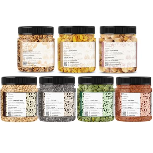 Image of LILA DRY FRUITS Dry Fruits & Seeds Combo - Walnut, Apricot, Raisins with Chia, Pumpkin, Watermelon & Halim Seeds 100 Gms x 7 | Healthy Mix for Daily Nutrition & Snacking Perfect for Gifting