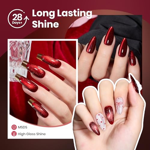 Image of Beetles Red Cat Eye Gel Nail Polish Set, 6 Colors Glitter Red Gel Polish