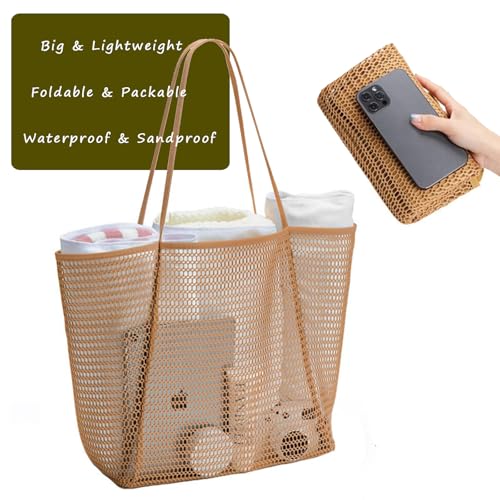 Large Beach Bags for Women, Mesh Beach Tote with Zipper, Foldable Pool Tote Bag Travel Beachbag Waterproof Sandproof4