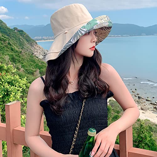 Huamulan Summer Sun Hat For Women,Metal Wired Edge, Reversible Wide Brim Cotton Blend Boho Beach Hat With Floral & Solid Color Design, Windproof Chin Cord String - Perfect For Travel & Vacation #TOP5
