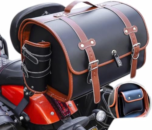 Sac de Rangement Selle Moto 33L Étanche et Multifonctionnel pour Grand Voyage Coffre Noir Marron