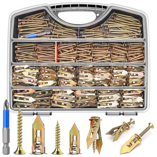 Image of 480Pcs Self Drilling Drywall Anchors with Screws Kit, 2 Sizes Sheetrock Anchors & 4 Sizes Expansion Screws, Zinc Plated Steel Drywall Anchors No Drilling Required Holds Up to 66lbs