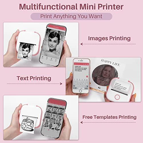 Memoking T02 Pocket Thermal Printer-Przenośna drukarka bezprzewodowa Bluetooth kompaktowa, czarno-biała na notatki do studiowania prezentów, kompatybilna z iOS i Androidem, różowy