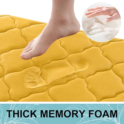 Image of OLANLY Memory Foam Bath Mat Rug 47x20, Ultra Soft Non Slip and Absorbent Bathroom Rug, Machine Wash Dry, Comfortable, Thick Bath Rug Carpet for Bathroom Floor, Tub and Shower, Yellow