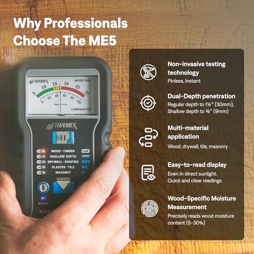 Tramex Moisture Encounter ME5 | Pinless Meter for Measuring Moisture Content in Wood, Drywall & Building Materials
