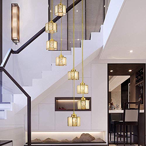 ZJIEDB Lámpara Colgante Larga de Cristal, lámpara Colgante de Cobre, decoración para Dormitorio, baño, Comedor y Sala de Estar, Cocina, Pasillo, Entrada, escaleras, iluminación d
