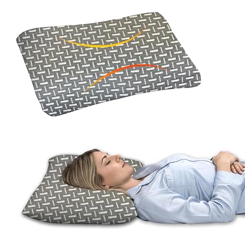 Image of Cervical Neck Pillow, Ergonomic Contour Memory Foam for Sleeping, 220 GSM Jacquard Weave Cover, 55x38x10 cm, Gray Geometric Pattern, Support for Stiff Shoulder and Snoring Relief