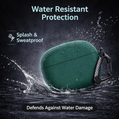Image of Anvique Silicone Case Cover for Oneplus Nord Buds 4 Pro, Scratch Resistance, Shock Absorption, with Premium Carabiner (Green T)