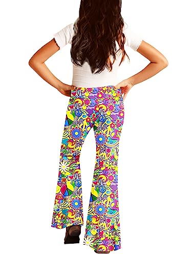 Image of Deerose Girls Halloween Hippie Bell Bottom Pants High Waist Flare Pants 5-14 Years