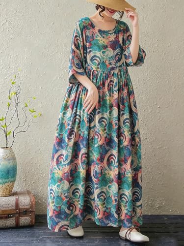Image of Women's Plus Size Dresses Casual Vintage Printed Summer Baggy Dress