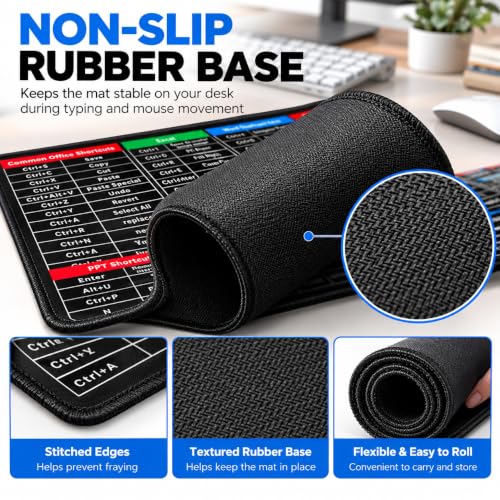 Image of Keyboard Shortcut Mouse Pad 80 x 30 cm, Office Excel Word PPT Cheat Sheet
