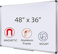 DexBoard 48x36 Magnetic Whiteboard - 4x3 ft Anti-Ghost Dry Erase Board, Aluminum Frame for Office, Classroom, Home Brainstorming