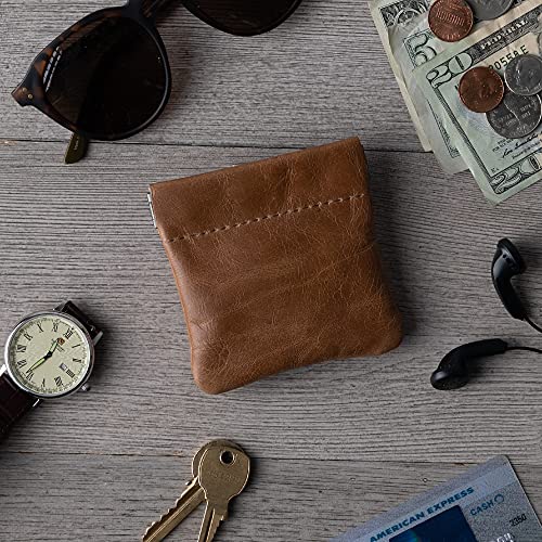 Image of Nabob Leather Genuine Leather Squeeze Coin Purse, Coin Pouch Made IN U.S.A. Change Holder For Men /Woman Size 3.5 X 3.5