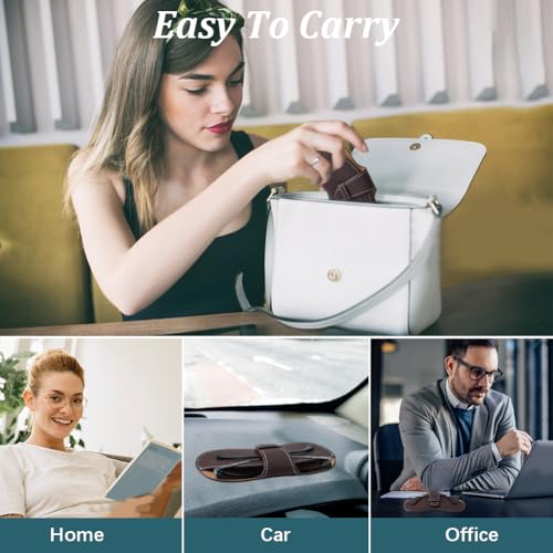 Image of CREATCABIN Leather Sunglasses Case Slim Glasses Case Portable Lightweight Eyeglasses Spectacle Cases Pouch Bag Cover with Soft Cleaning Cloth Gifts for Women Men Travel Vacation 6.9x3.4 Inch Coffee