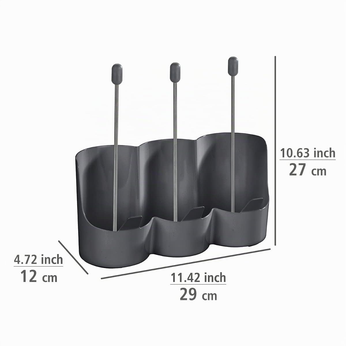 WENKO Portabottiglie Filia, supporto salvaspazio per riporre ad asciugare bottiglie d'acqua e borracce, con rivestimento antiscivolo, ideale per 3 bottiglie, 29 x 27 x 12,5 cm, in plastica ABS