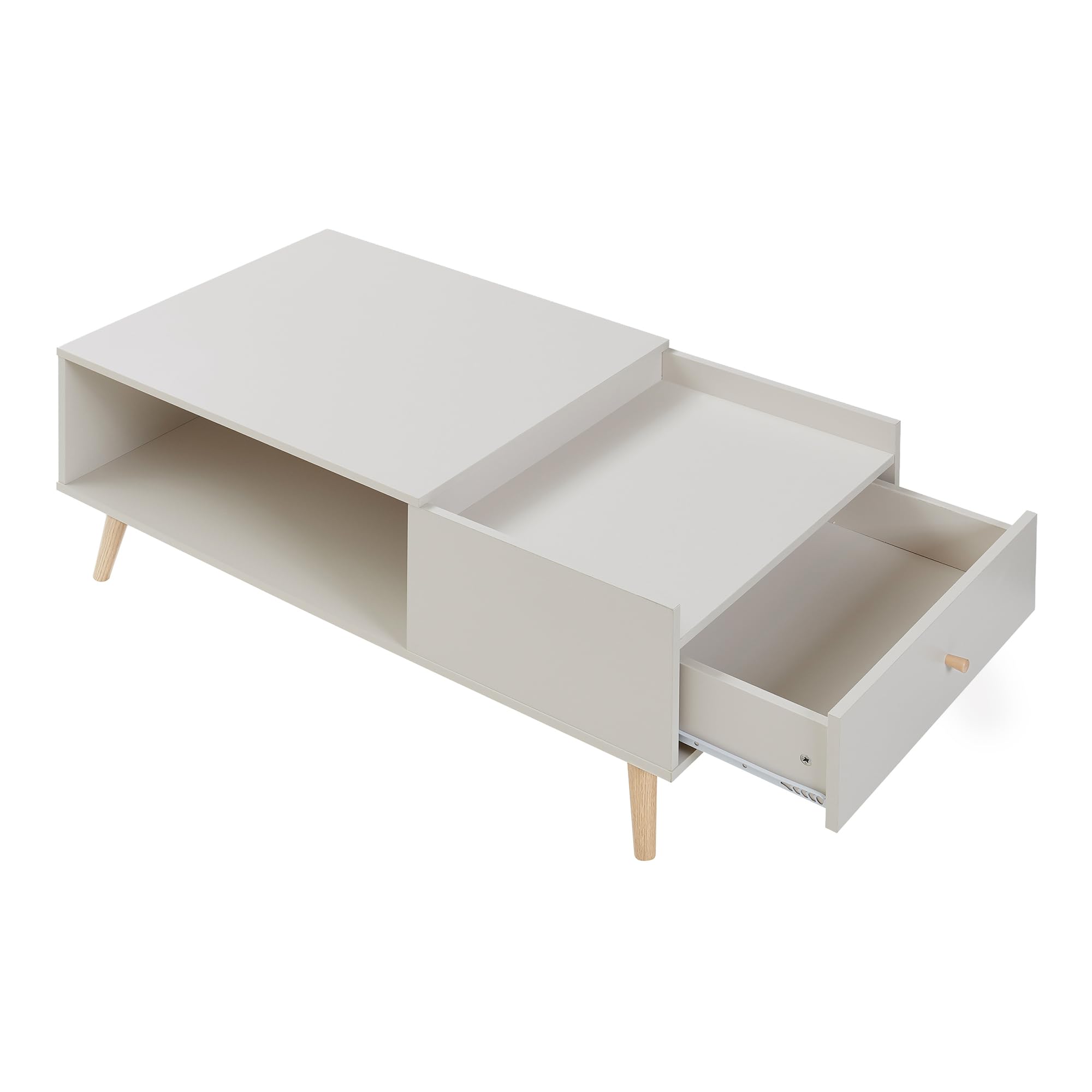 [en.casa] Mesa de Centro Hallevil con Tablero Rectangular Mesita de Café con Compartimento Abierto y Cajón Mesa Auxiliar de Sofá Salón Despacho 106 x 59 x 44 cm - Blanco
