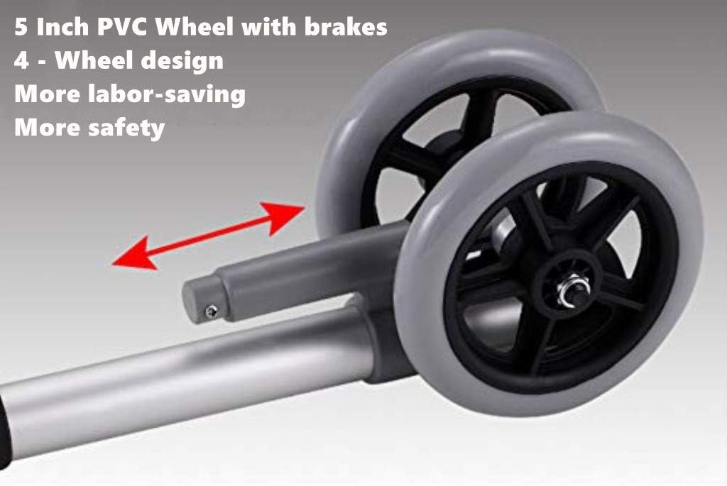 Walker Wheels Replacement Feet for Folding Medical Walker Accessories Parts Kit, Front and Back Safety Wheel, 5 Inch Wheels with Brake : Health & Household