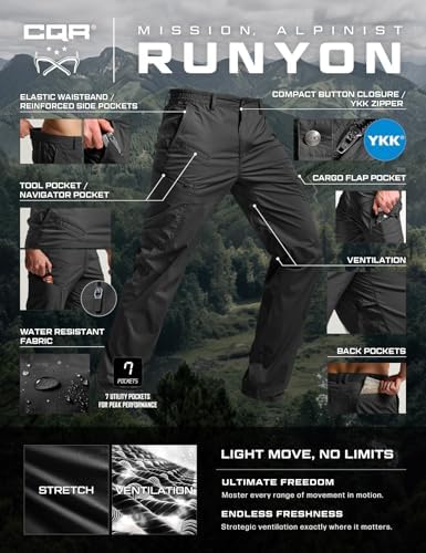 CQR Men's Quick Dry Tactical Pants, Water Resistant Outdoor Pants, Lightweight Stretch Cargo Work Hiking Pants, Runyon Cargo Pants Black, 32W x 30L — view 8