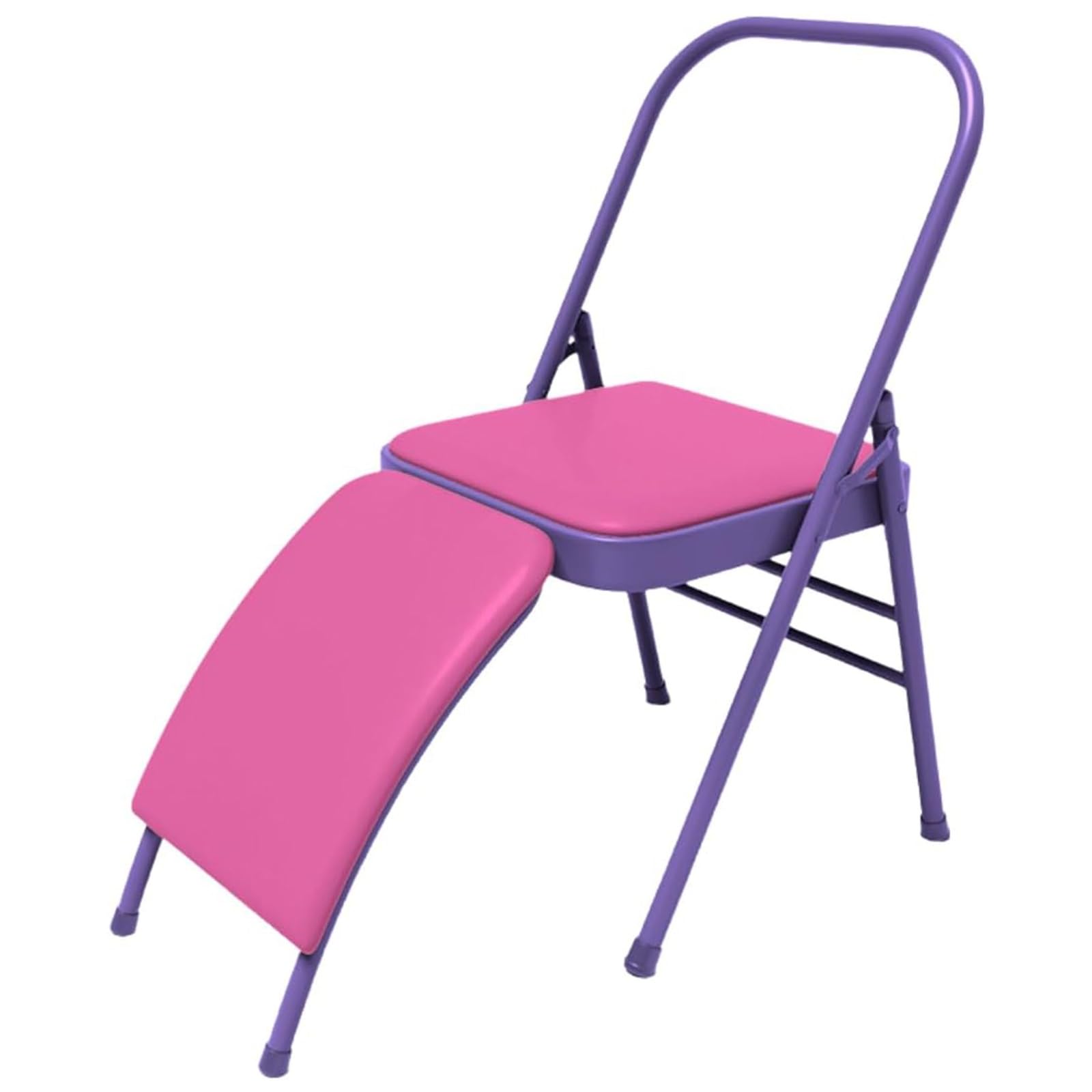 MZZKFC Purple Foldable Yoga Chair with 12.2 in Detachable Lumbar Support, Double Beam Yoga Auxiliary Chair with Foot Pads, Yoga Equipment for Waist Exercise