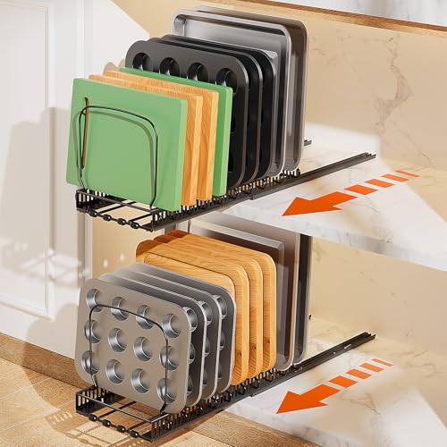 Housolution 2 Pack Baking Tray and Cookie Sheet Organizer, Cutting Board Organizer with 2 Using...