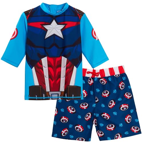 Bañador de Captain America + Camiseta de protección Solar 4-5 años.