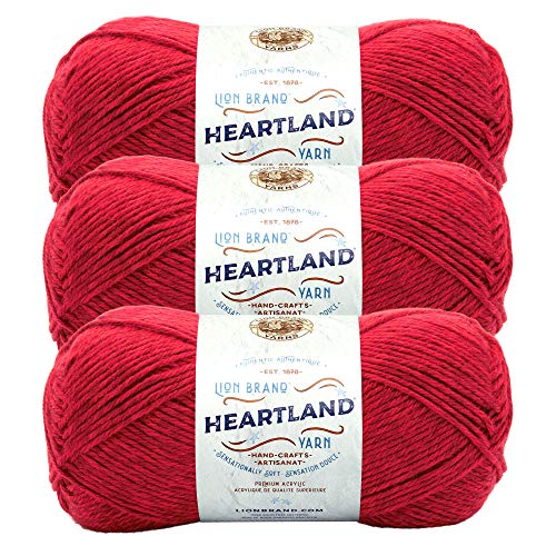 Image of Lion Brand Yarn Heartland Yarn, Worsted-Weight Yarn for Knitting, Crocheting, and Crafting, 3 Pack, Redwood