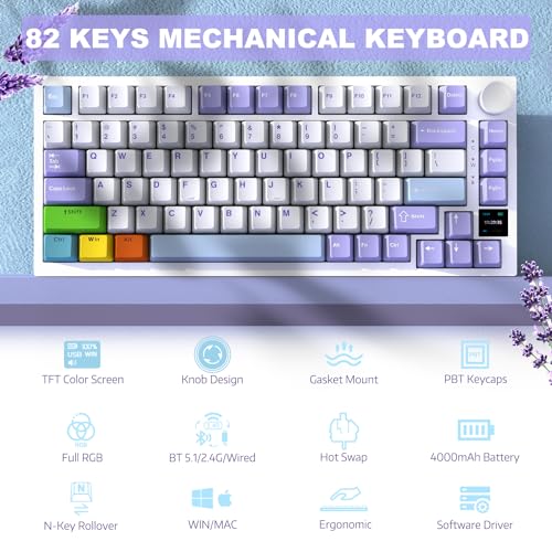 Image of ATTACK SHARK Ajazz AK820Pro Mechanical Keyboard with Spiral Cable, Bluetooth 5.1 /USB-C /2.4G 75% Wireless Gaming Keyboard, Screen and Smart TFT Button, Joint Mounted Baclit PBT RGB Keys