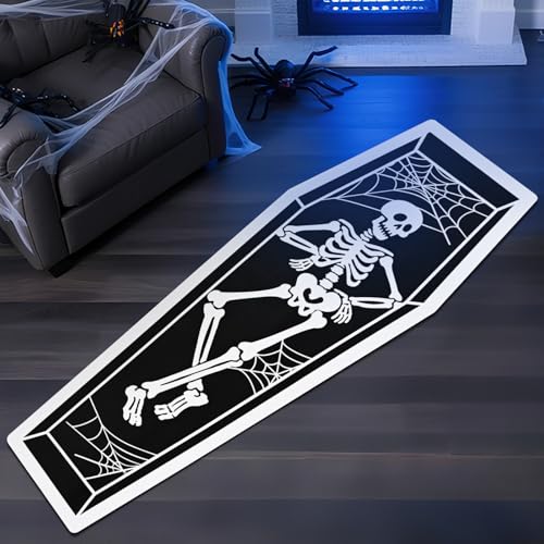 ASPMIZ Halloween Rug, Coffin Skeleton Spider Web Kitchen Runner Rug