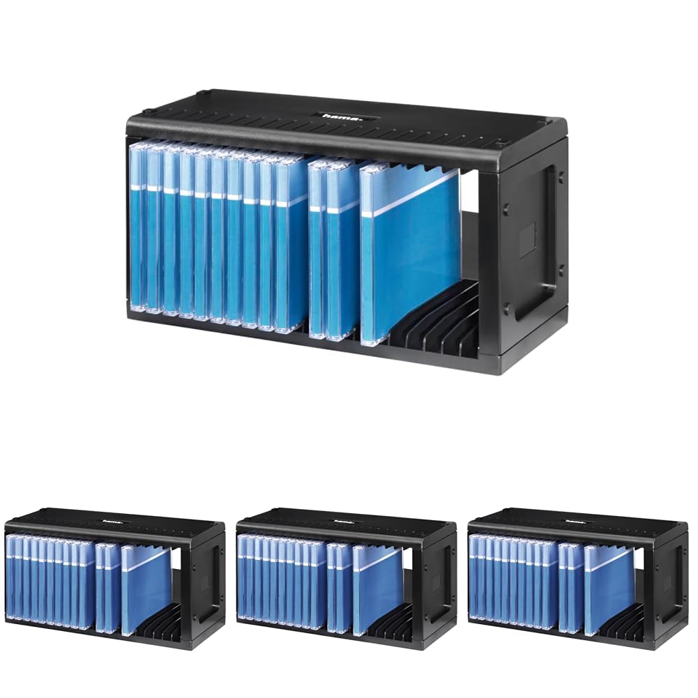 Hama CD Regal für 20 CDs (CD Aufbewahrung zum Aufhängen oder Stellen, platzsparend, kleiner CD Ständer, horizontal und vertikal erweiterbar, für Büro oder Kinderzimmer) schwarz (Packung mit 4)