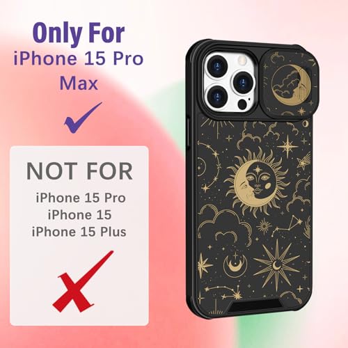 Image of Funermei (2in1 for iPhone 15 Pro Max Case for Women Girls Cute Sun Moon Star Phone Cover Girly Pretty Black Aesthetic Unique Design with Camera Cover Funda for Apple for iPhone 15 ProMax Cases