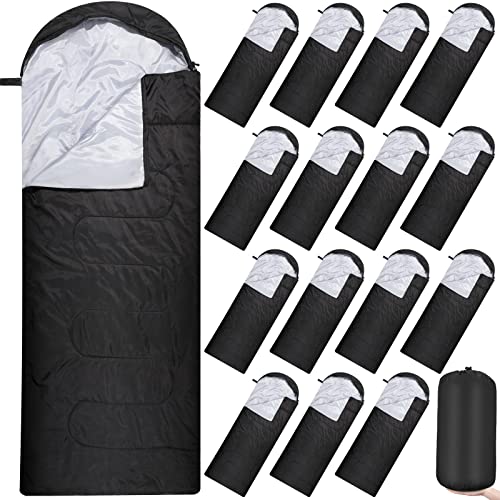 Tudomro 16 Pack Bulk Sleeping Bags for Adults, Lightweight Waterproof Camping Sleeping Bags with Compression Sack for Camping, Backpacking, Hiking, Travel, Emergency Use(Black)