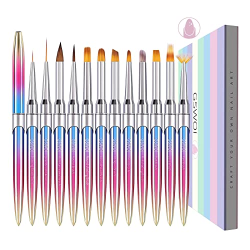 Gswoi 12 Pcs Nail Art Brushes Set, Nail Design Brushes For Nail Art，Nail Brushes For Acrylic Application Set,3D Nail Art Supplies For Nail Design, Gel Polish Painting,Nail Art Tools，Nail Clean Up Brush，Acrylic Nail Brush For Salons And Home #TOP3