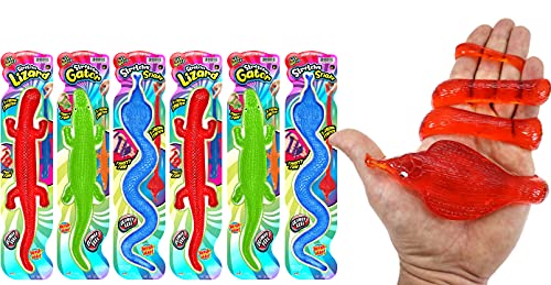 JA-RU Giant Sticky Lizards Stretchy Reptile Toys (6 Packs Assorted) | Fidget Toy, Party Favors, Easter Basket for Kids | Pinata Filler, Bulk Toys, Stocking Stuffer, Goodie Bag Prize Set | 430-6As