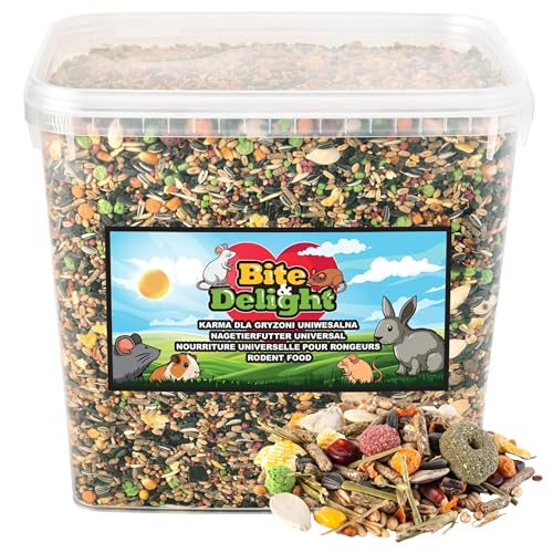 Bite & Delight Comida equilibrada para roedores - Apta para jerbos, Ratas y Ratones - Cereales seleccionados - sin azúcar añadido ni aditivos - Ideal para Dieta balanceada - 10000ml - 6,2kg