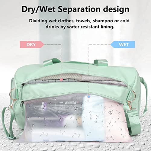 Image of Gym Duffle Bag For Women, Waterproof Travel Duffel Bags Carry On Shoulder Bag, Light Weight Weekender Bag With Shoe Compartment For Sports Overnight Trip School Camping, green, medium, Duffle Bag