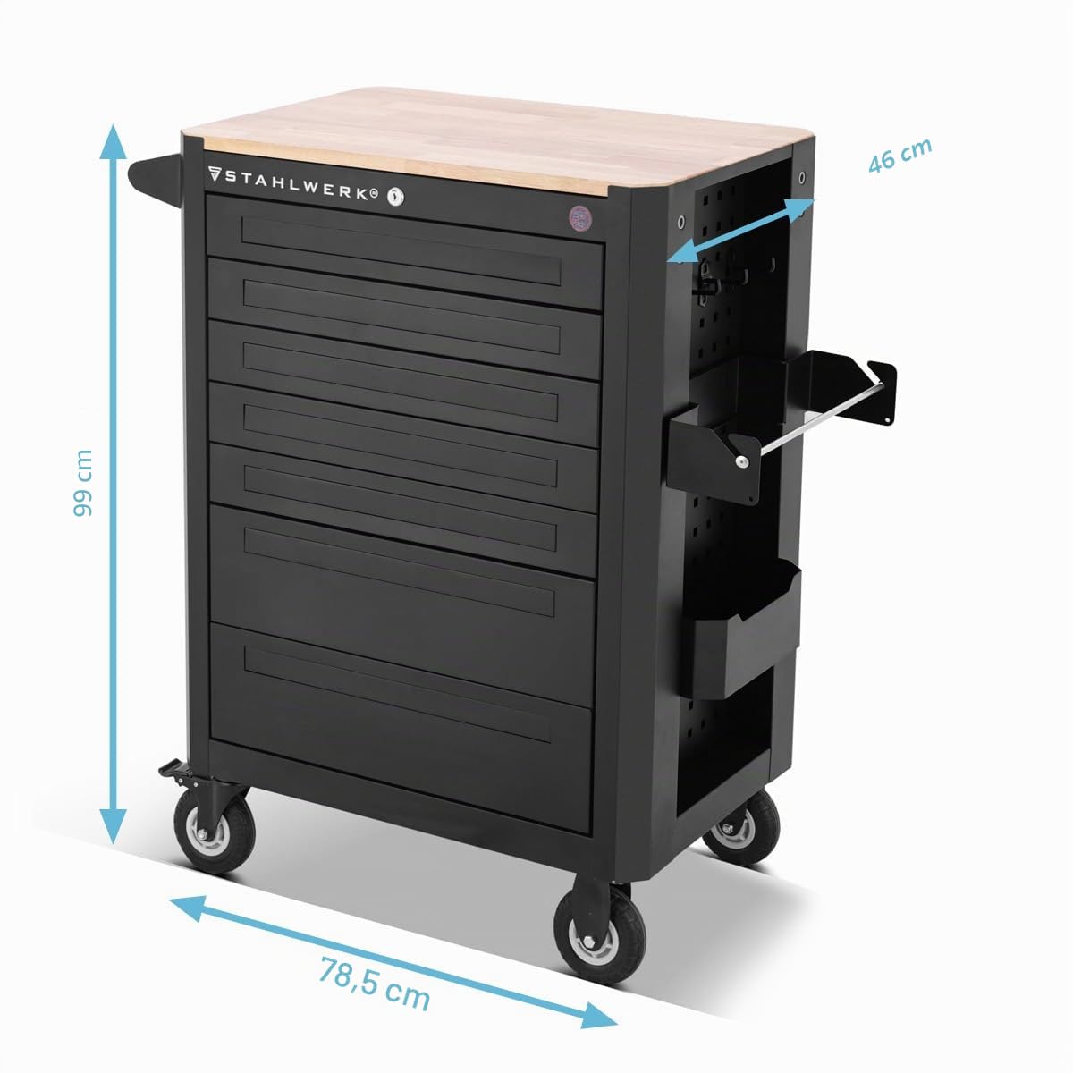 STAHLWERK Chariot d'atelier CROW, Outillage équipé de 235 outils de qualité supérieure en chrome vanadium - Chariot de montage professionnel avec 7 tiroirs et roulettes Long-Life caoutchoutées