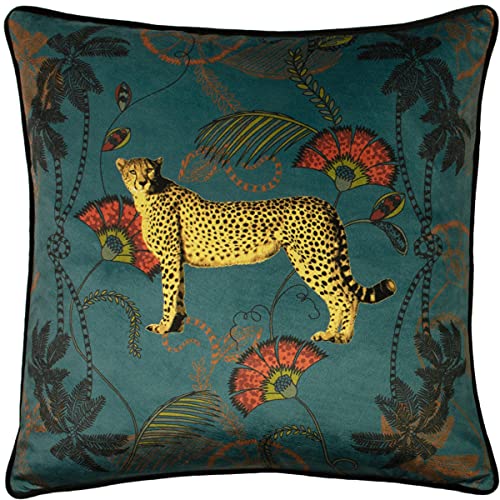 Paoletti Tropica Coussin Cheetah Couverture, Polyester, Teal, Bleu Sarcelle, Vert, Doré