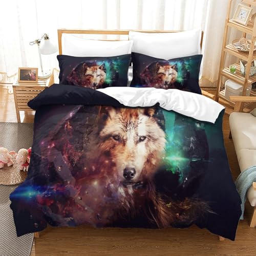 Housse de couette loup néon 3D 200x200cm en microfibre douce avec taies - 3
