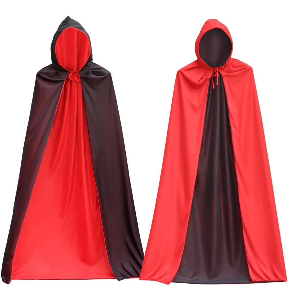 Grim Reaper Costumes Black Red Double Sided Cloak Cape for Halloween Vampire Cosplay Fancy Dress Costume