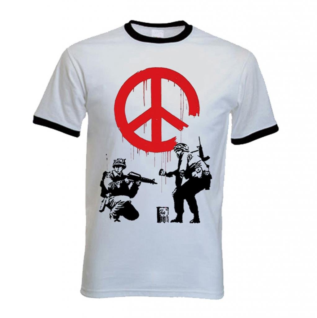 Tribal T-Shirts Banksy T-Shirt - CND Soldiers - White - Large