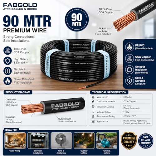 Image of 1.0 sqmm Single Core Copper Electrical Wire, 90 Meter (Black) | Heat Resistant & Flame Retardant (FR) | Lead-Free LSH House Wire for Home & Industrial Use