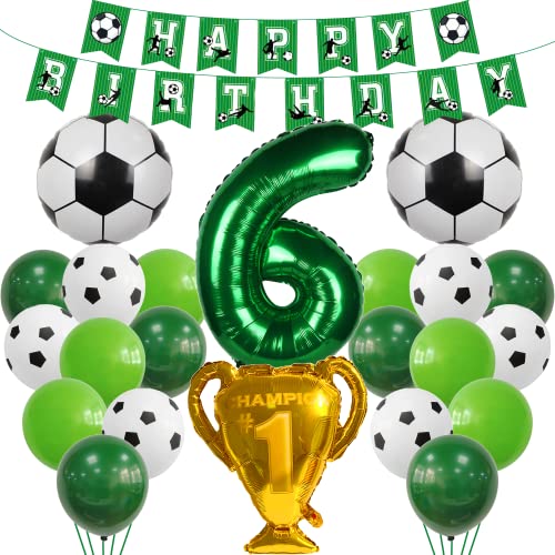 Conjunto de decoração de balões de futebol para 6º aniversário, cor verde, 25 peças, crianças, 6 anos, unissex